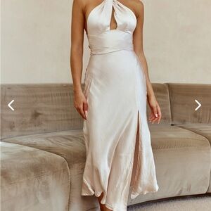 Champagne satin halter neck dress